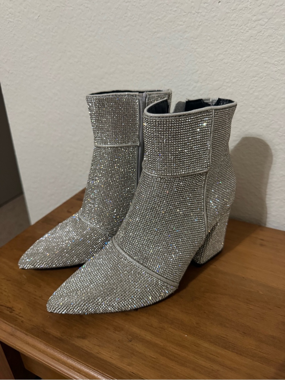 a new day Silver Rhinestone Pointed Block Heel Ankle Boots